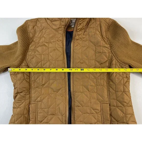 G.H. Bass & Co. Women’s Quilted Jacket Size L Brown Ribbed Sleeves Zip Up - Picture 13 of 16
